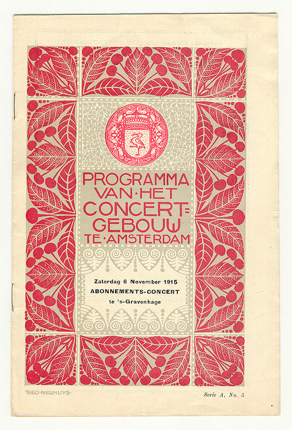 Programma van het Concertgebouw te Amsterdam, omslagontwerp: Theo Neuhuys (1915)