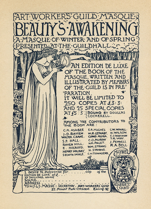 Inschijfformulier - The Art Workers Guilde Masque - Beauty's awakening (edition de luxe), ontwerp: Walter Crane (1899)