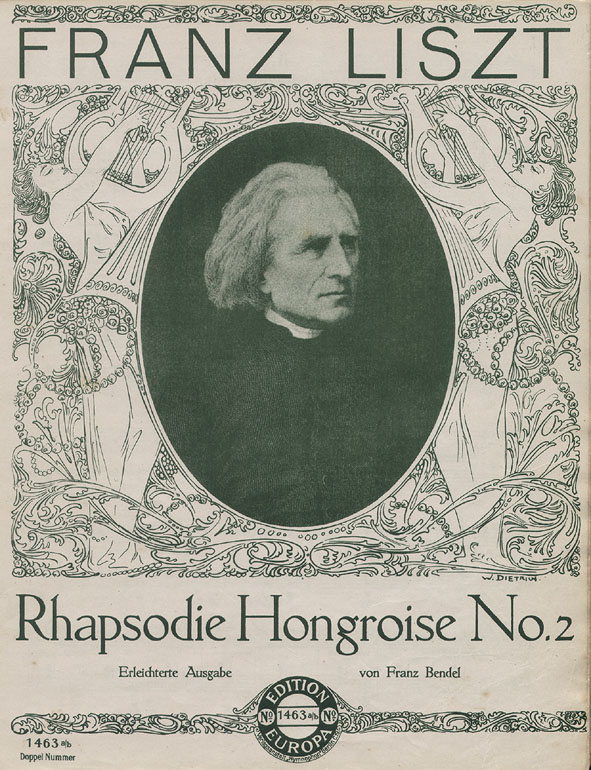 Muziekblad - Frans Liszt - Rhapsodie Hongroise no. 2, omslagontwerp: W. Dietrich (1914)