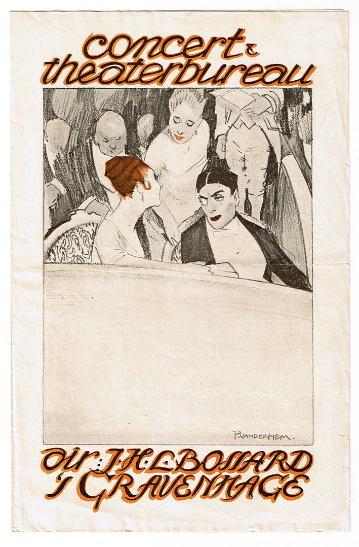 Programma van Concert- en Theaterbureau dir. J.H.L. Bossard, omslagontwerp: Piet van der Hem (1919)