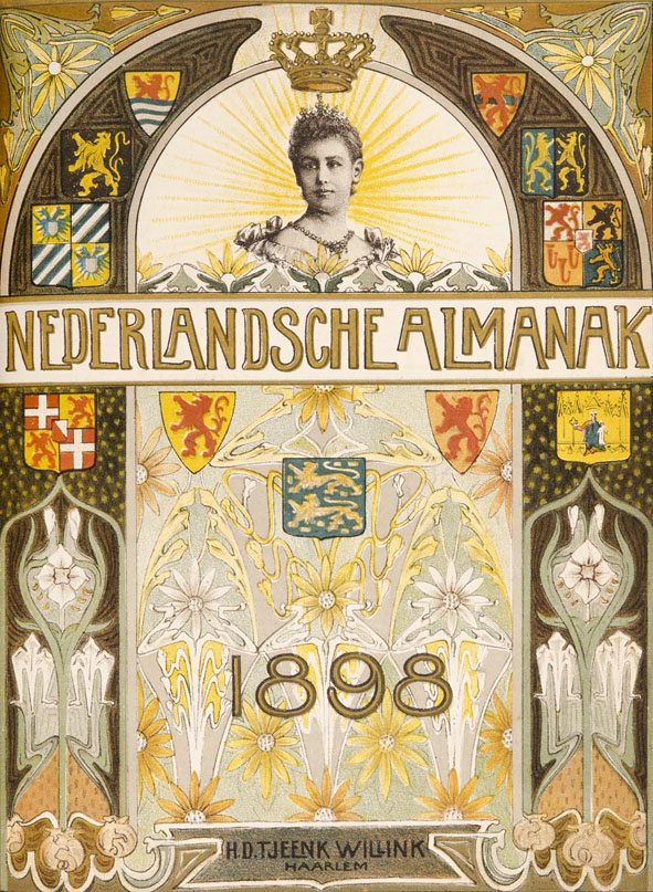 Nederlandsche Almanak voor 1898 art nouveau omslagontwerp toegeschreven aan Hendrik Nicolaas Postma
