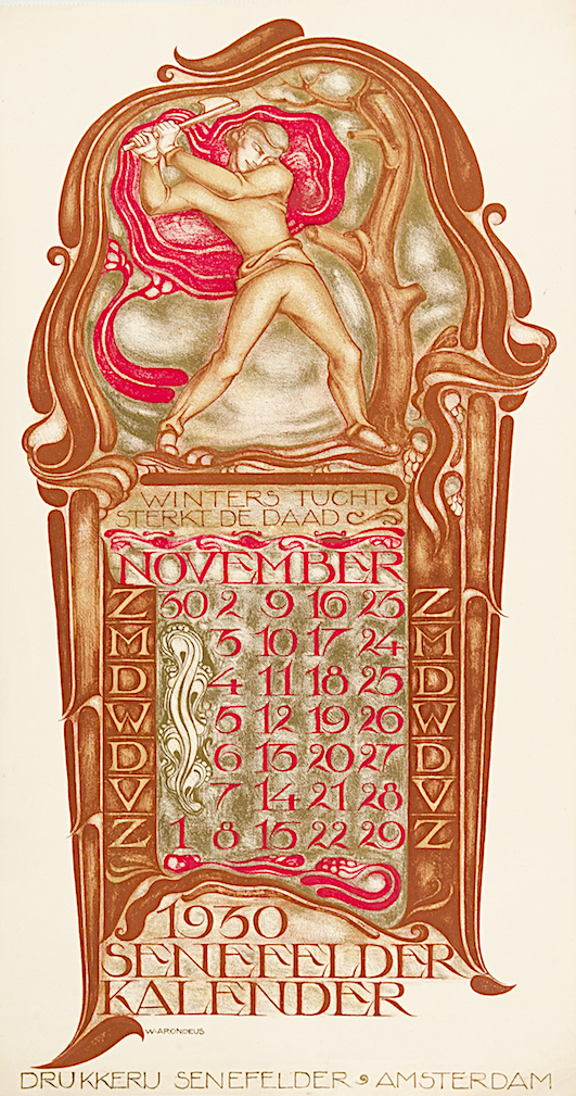 Drukkerij Senefelder kalender kalenderblad november 1930 ontwerper Willem Arondeus