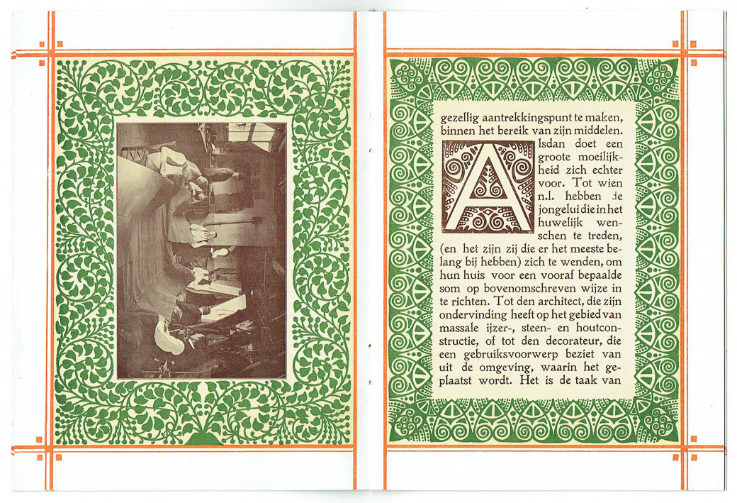 Paginaversiering brochure Vos & De Vries Meubelfabriek "De Eenvoud", omslagontwerp: Theo Neuhuys (1902)