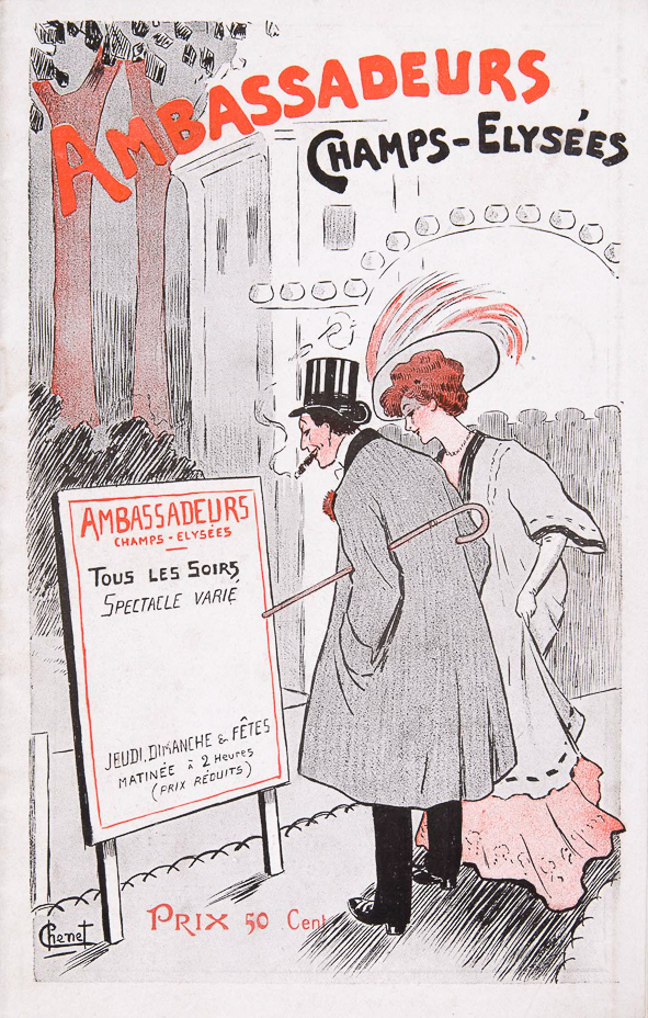 jugendstil art nouveau programmaboekje Ambassadeurs Champs-Elysées Paris, omslagontwerp: Chenet (1914)