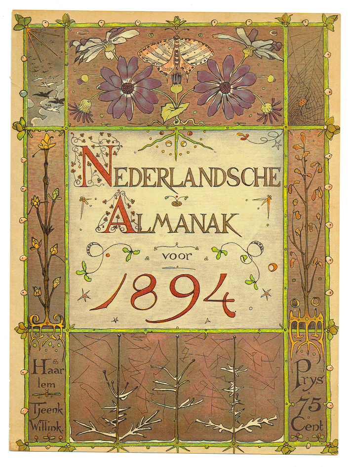 Art Nouveau omslag voor De Nederlandsche Almanak 1894, ontwerper: Theo Nieuwenhuis